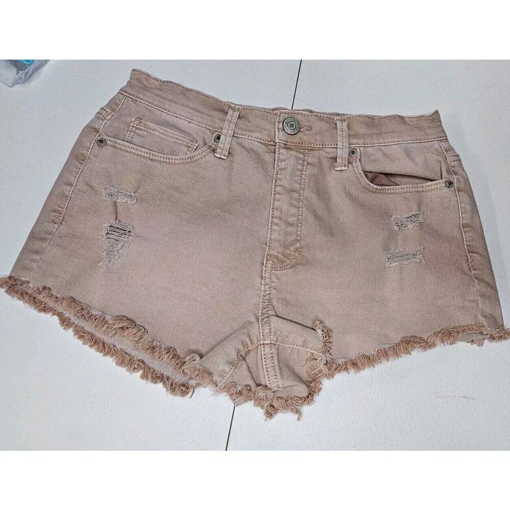 Mudd Flx Stretch High Rise Shortie Distressed Jean Shorts, Light Pink Size 7